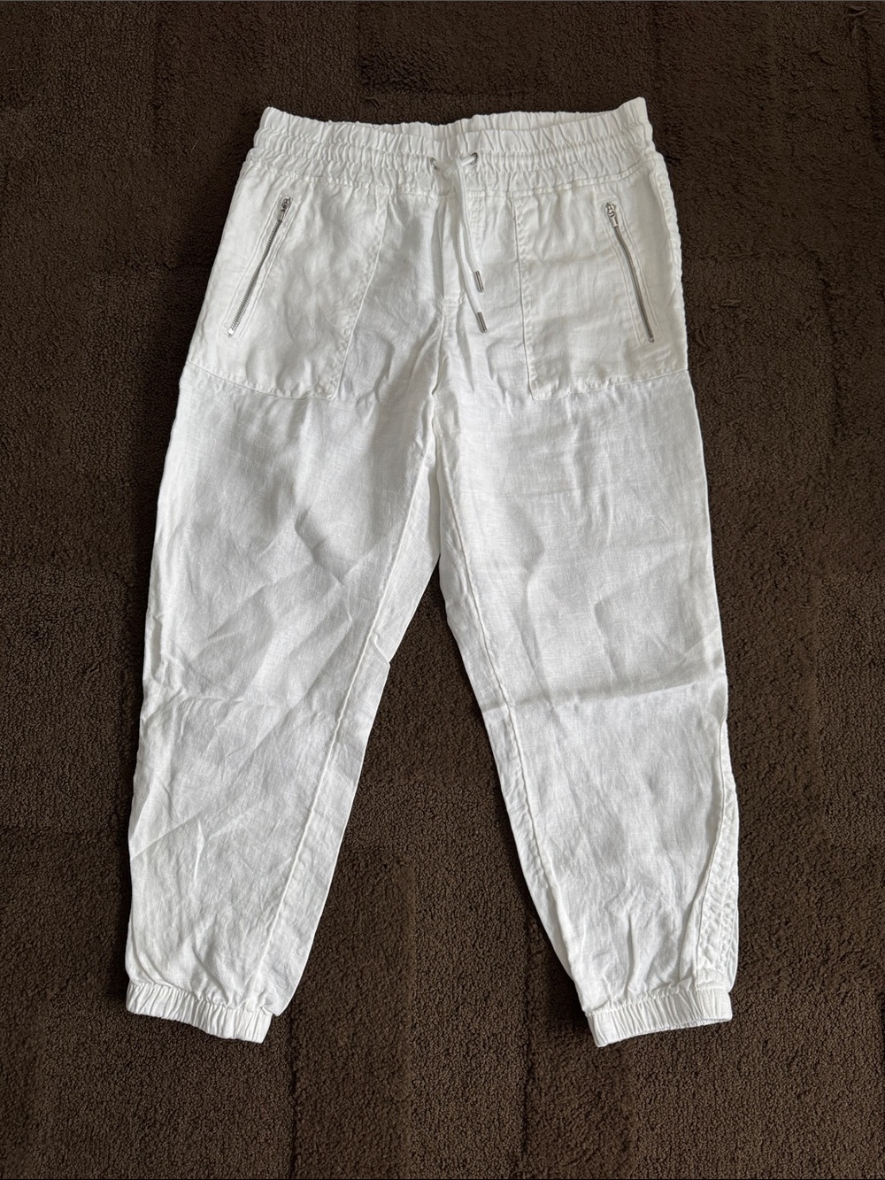 White Athleta Retreat Linen Drawstring Jogger Pants, Petite